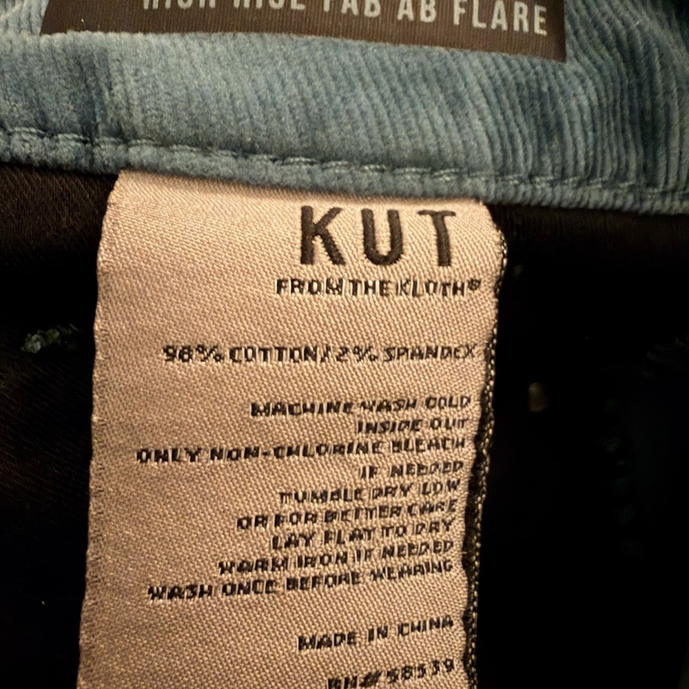 KUT From The Kloth Teal Corduroy Flare Pants High Rise Stretch Women’s - Picture 5 of 5